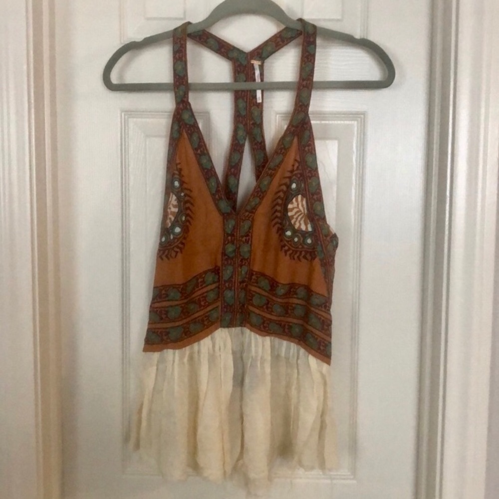 Free People Boho Tan/Orange/Green Tank Top